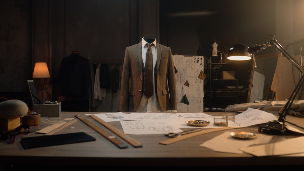 Mannequin with tailored shirt, tie and jacket in luxury designer atelier